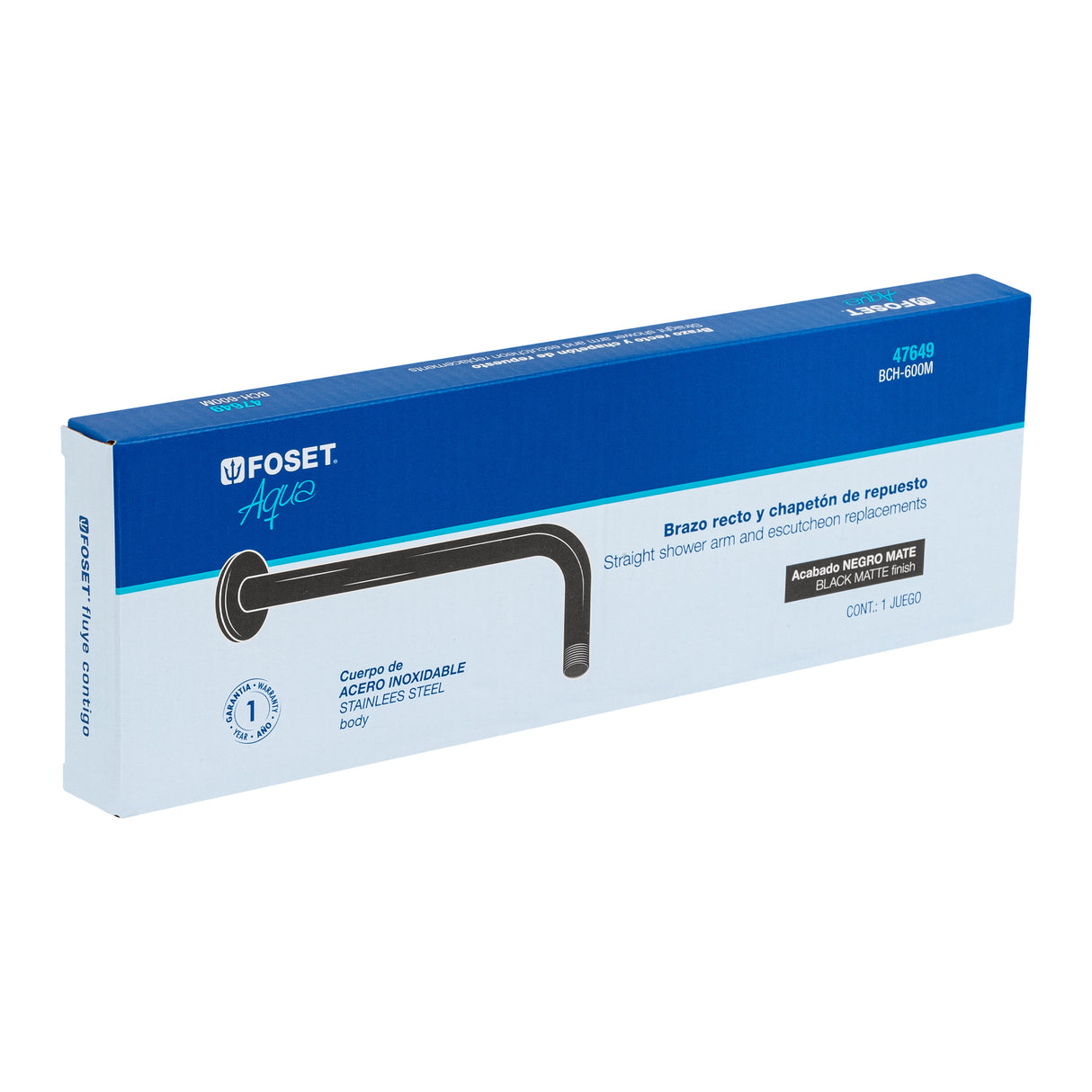 Brazo Recto con Chapetón para Regadera, 30 cm, Negro Mate