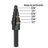 Broca Escalonada Óxido Negro 6 Escalones 3/16' a 1/2', Truper