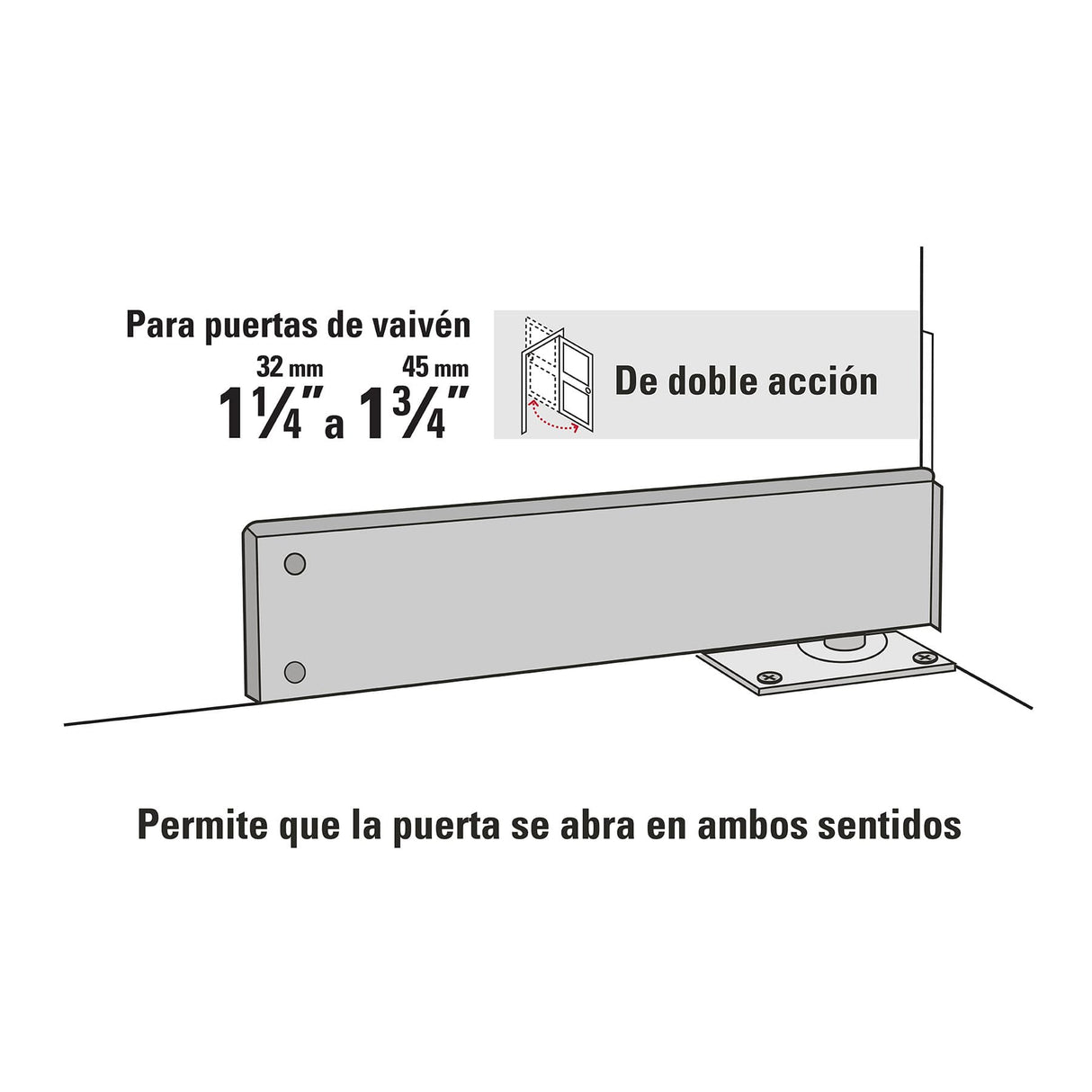 Bisagra de Piso Doble Acción, Acero Cromado, Hermex