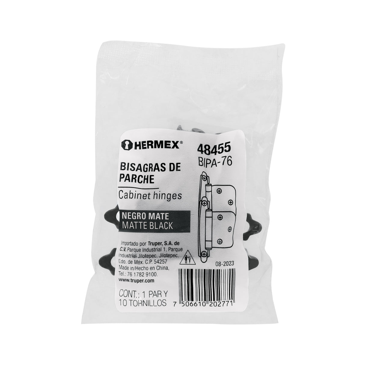 Bolsa con 2 Bisagras Parche de 7 cm, Negro, Hermex