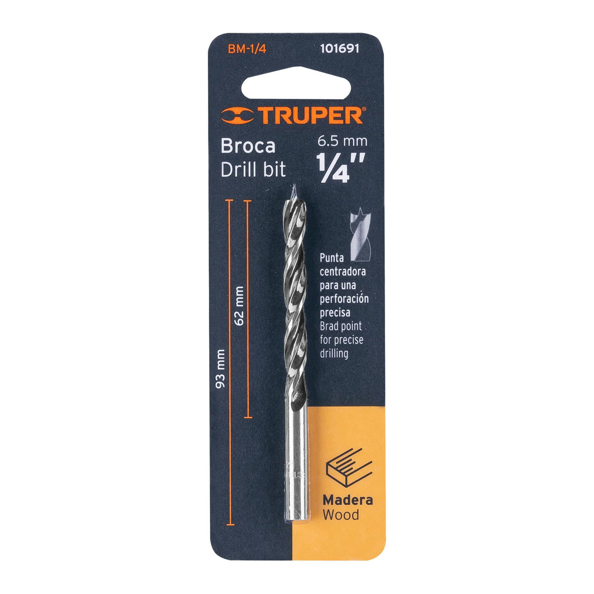 Broca con Punta Centradora para Madera 1/4', Truper