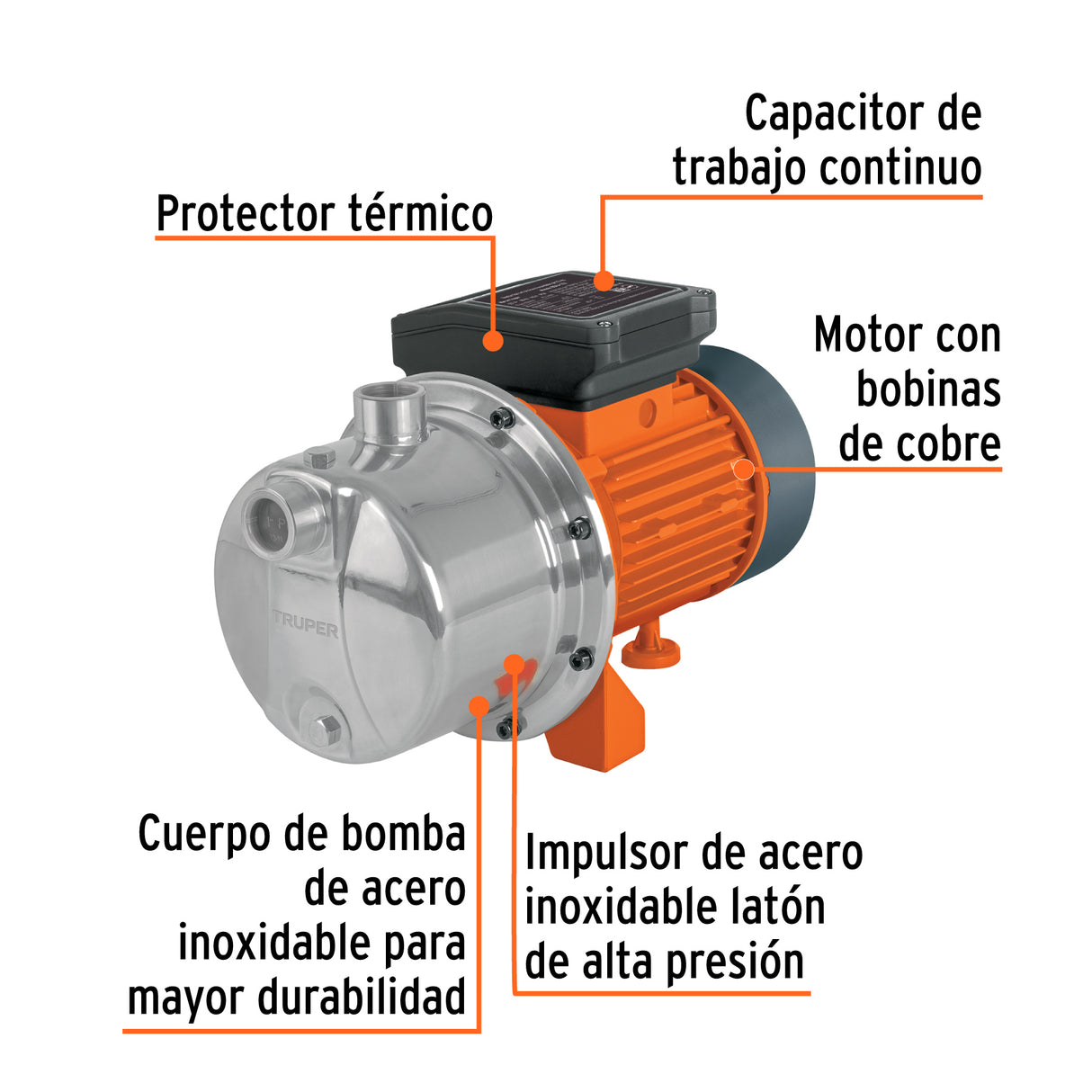 Bomba Tipo Jet, Cabezal de Acero Inoxidable, 1-1/2 HP, Truper