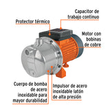 Bomba Tipo Jet, Cabezal de Acero Inoxidable, 1 HP, Truper