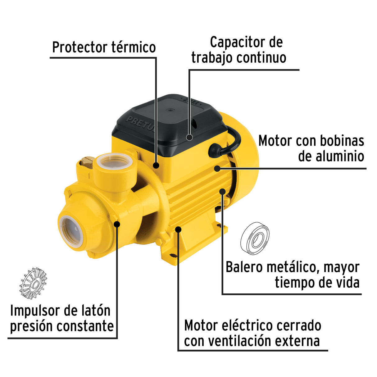 Bomba Periférica 1/2 HP, Altura Máx 20M, Uso Agrícola, Pretul