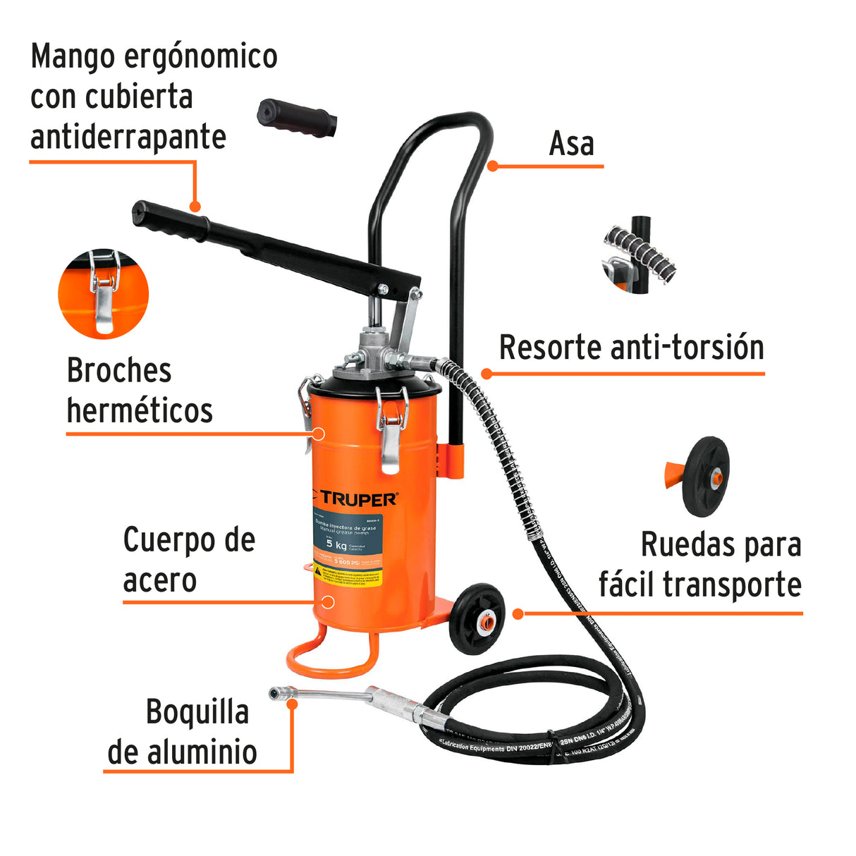 Bomba Inyectora de Grasa, 5 kg, Truper