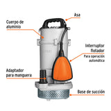 Bomba Sumergible Cubierta Aluminio, Agua Limpia, 1 HP, Truper