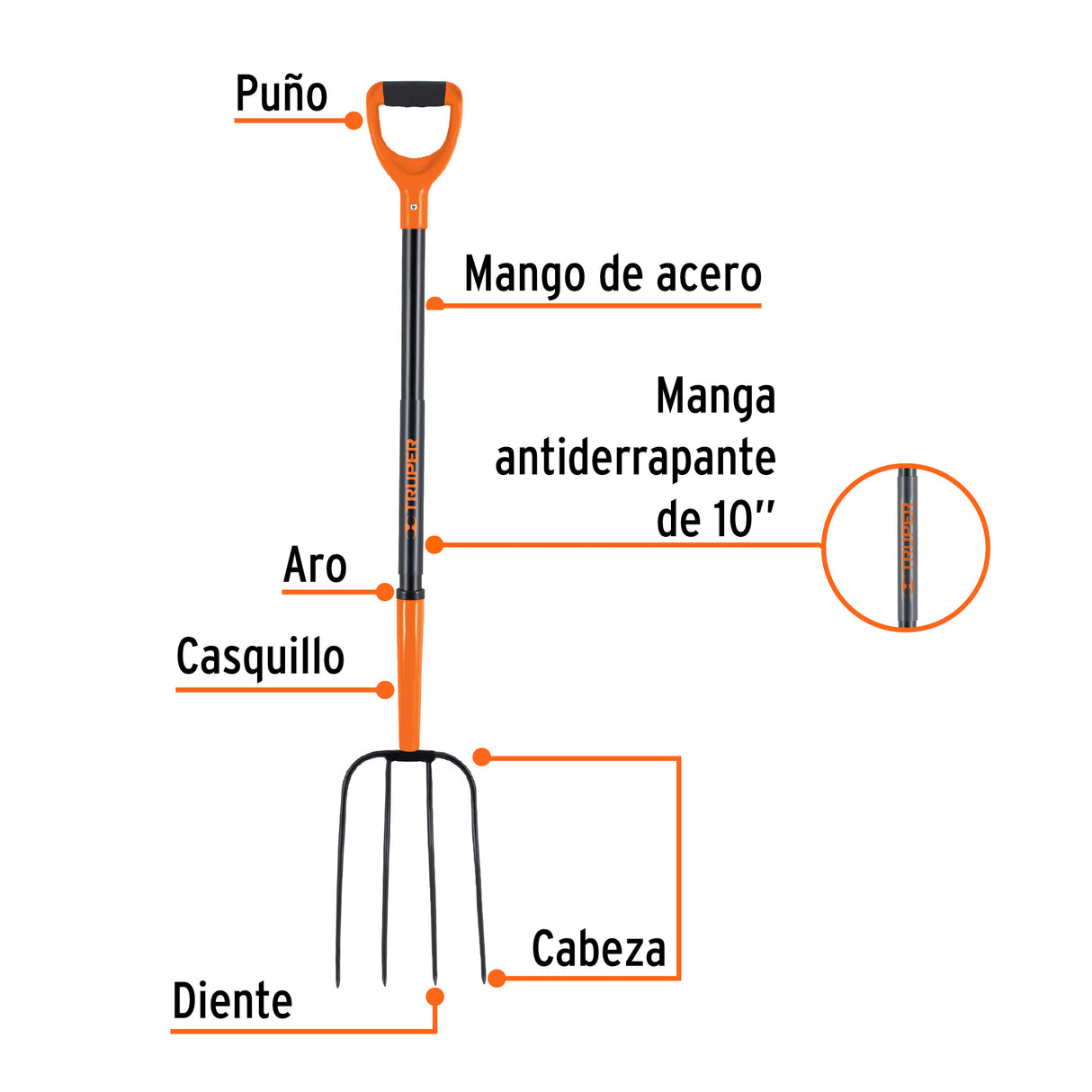 Bieldo para Paja, 4 Dientes, Mgo de Acero 37', Puño'y' Truper