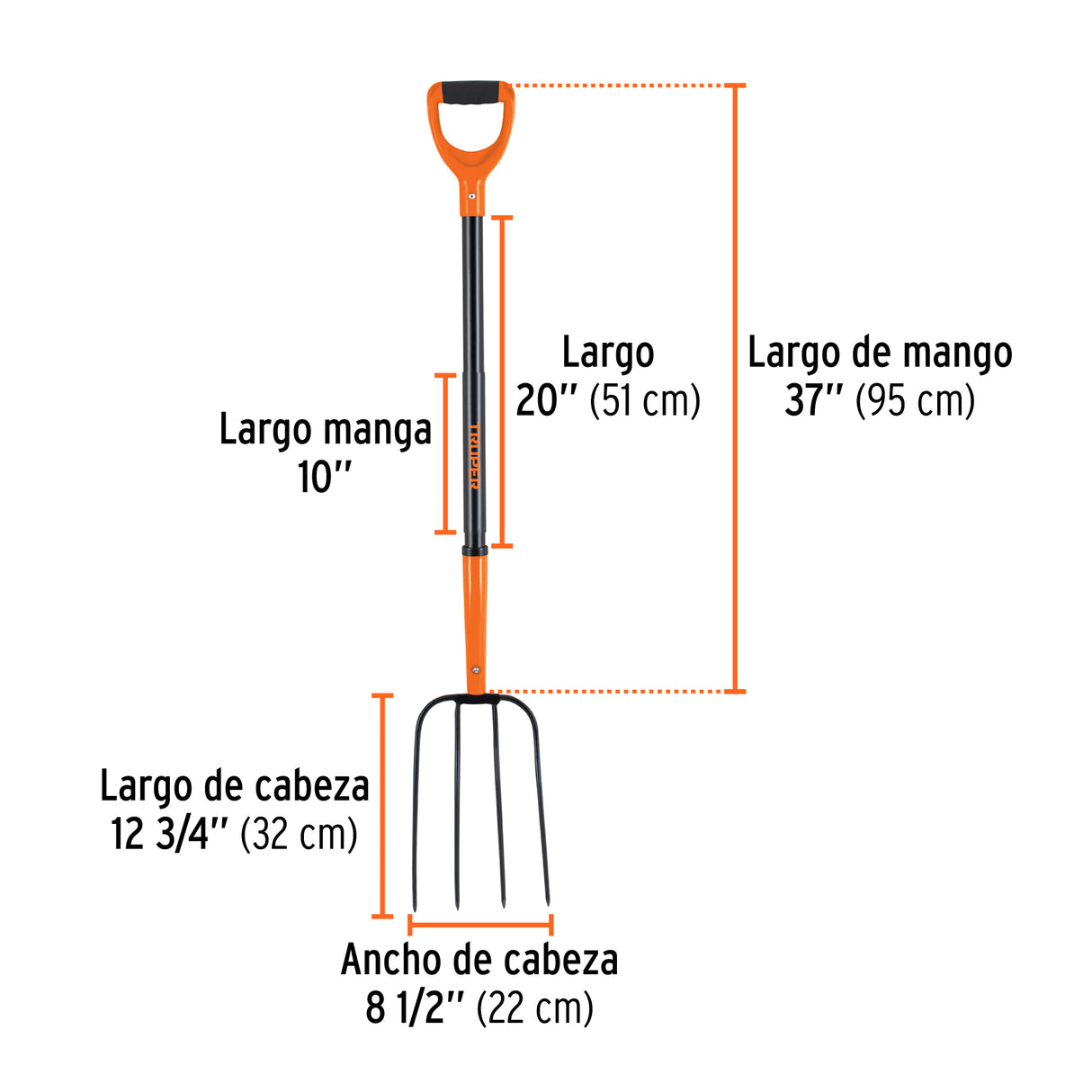 Bieldo para Paja, 4 Dientes, Mgo de Acero 37', Puño'y' Truper