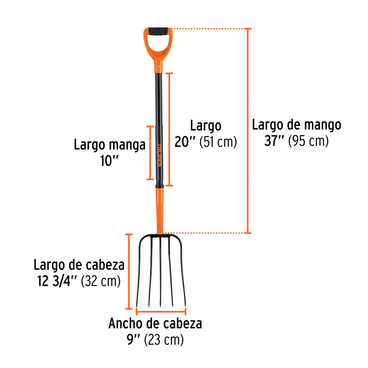 Bieldo para Paja, 5 Dientes, Mgo de Acero 37', Puño'y' Truper
