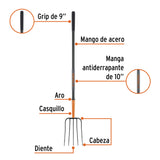 Bieldo para Paja, 5 Dientes, Mango Largo de Acero 48' Truper
