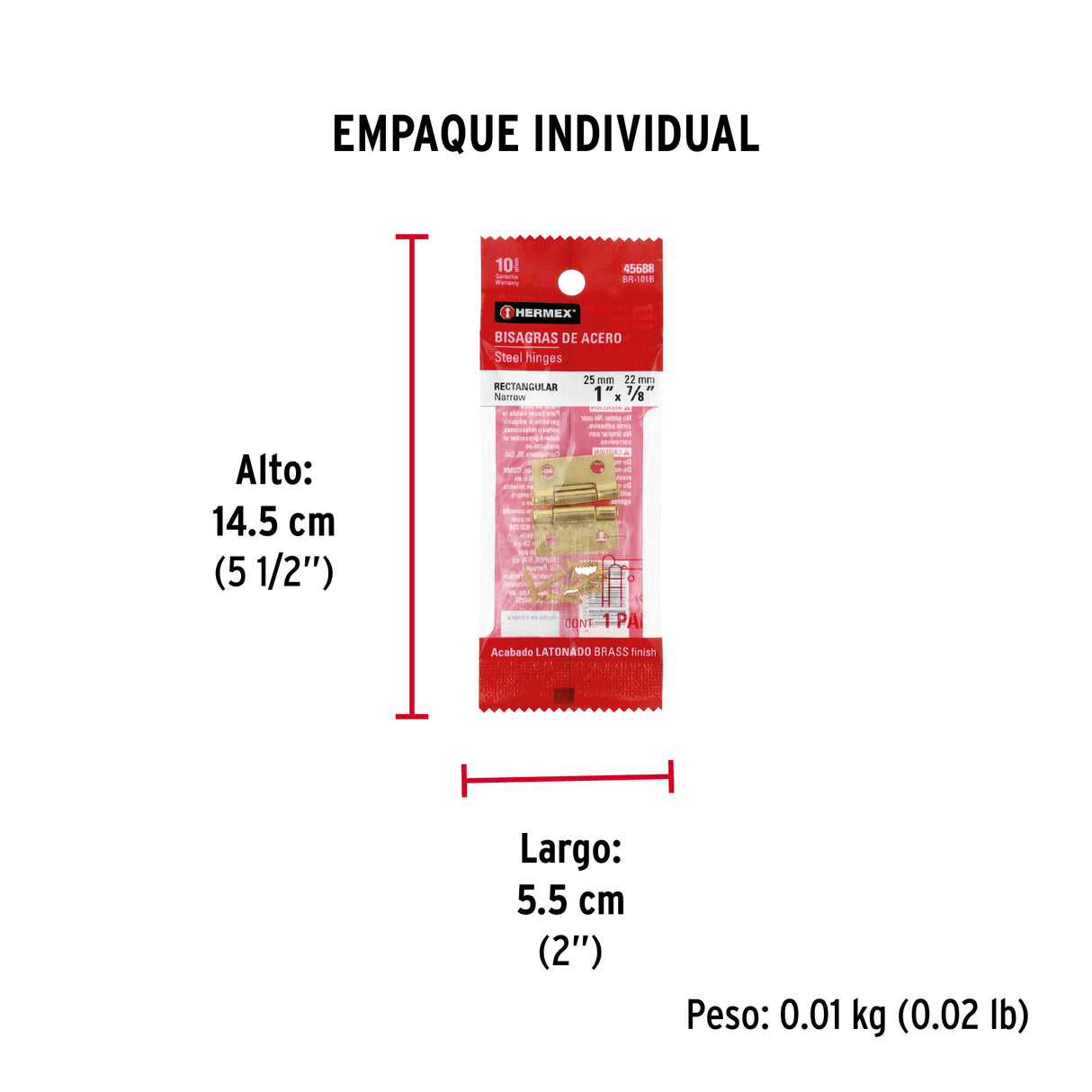 Bolsa con 2 Bisagras Rectangulares 1', Acero Latonado