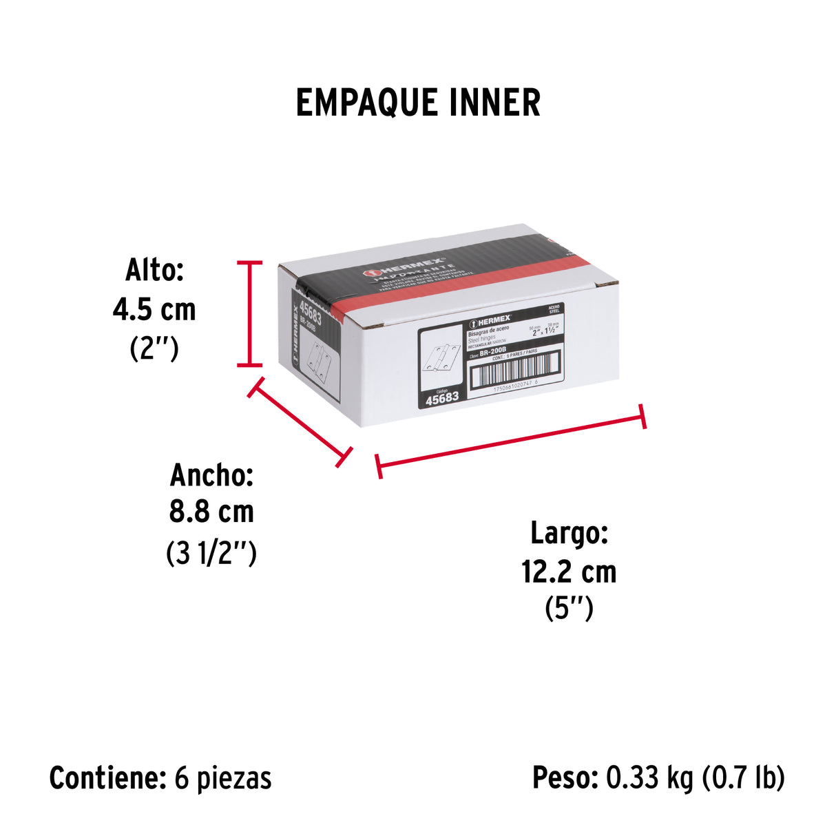 Bolsa con 2 Bisagras Rectangulares 2', Acero Pulido