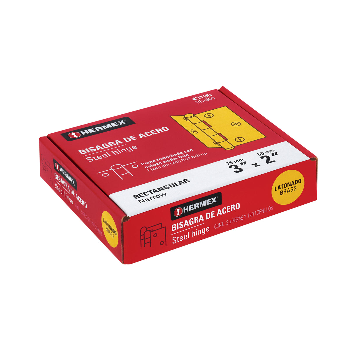 Bisagra Rectangular 3' Acero Latonado, Hermex