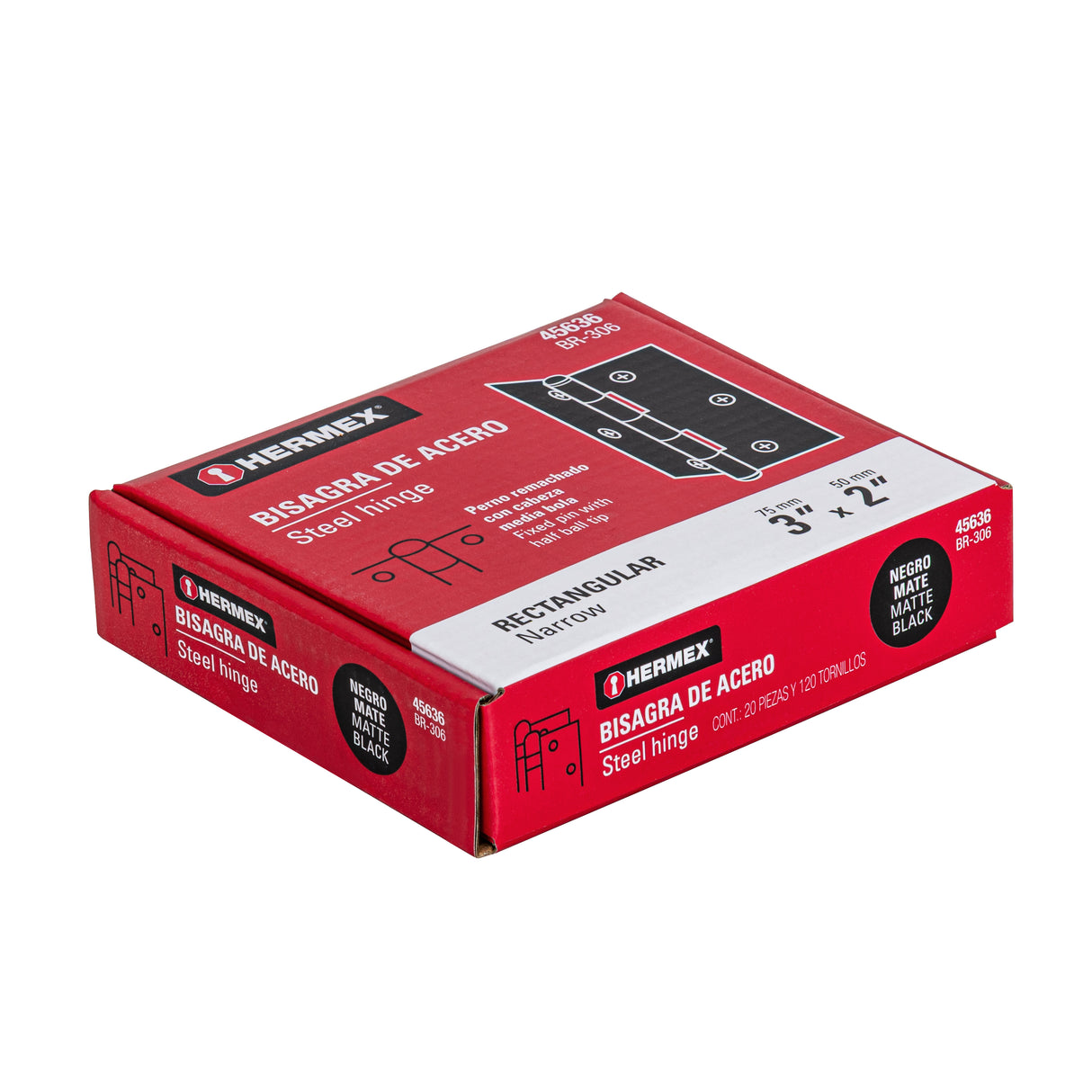 Bisagra Rectangular 3' Negra, Hermex