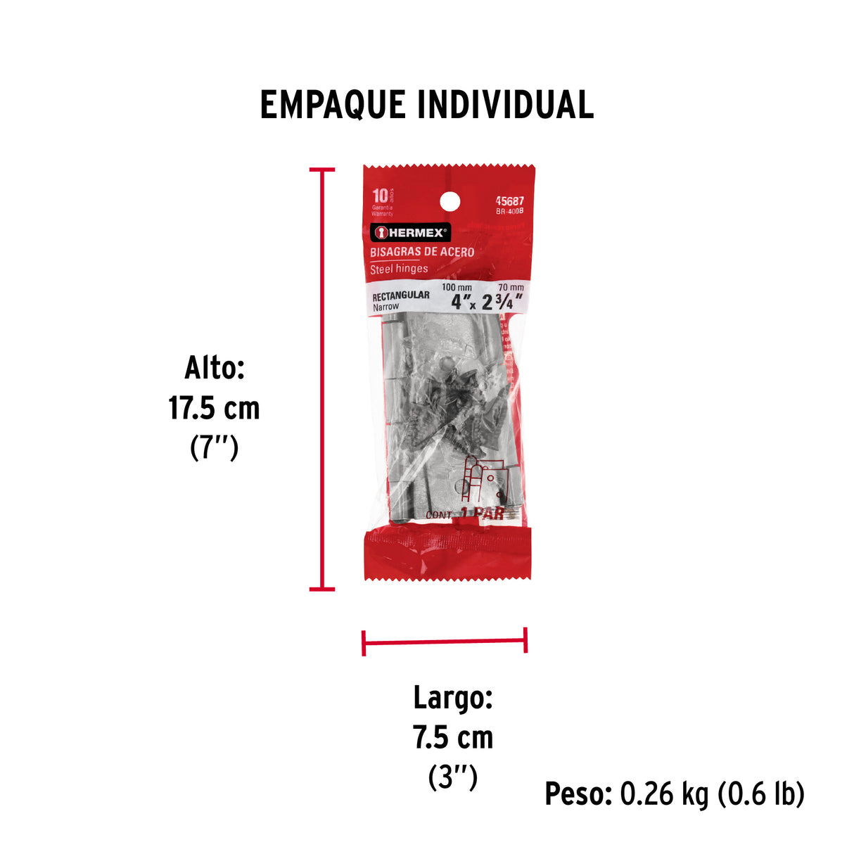 Bolsa con 2 Bisagras Rectangulares 4', Acero Pulido