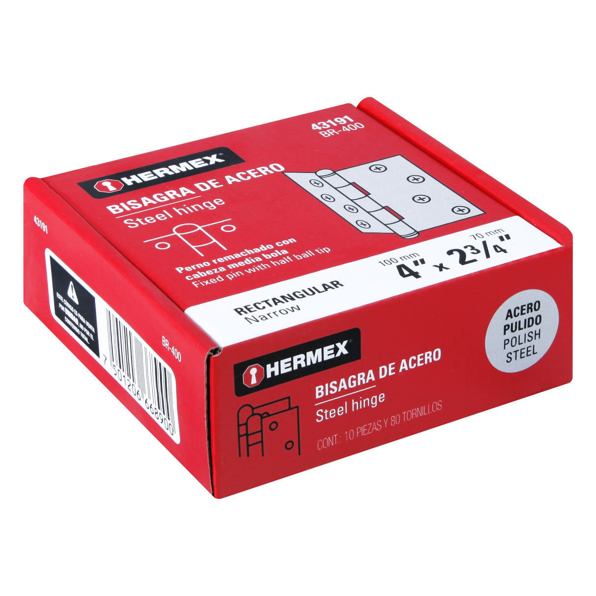 Bisagra Rectangular 4' Acero Pulido, Hermex