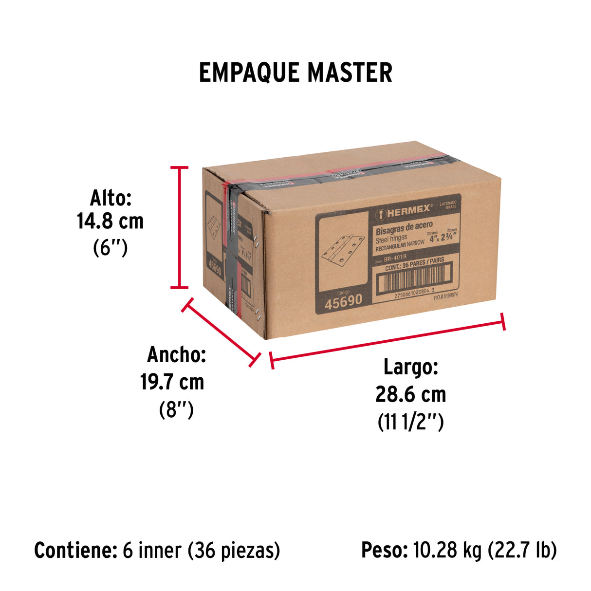 Bolsa con 2 Bisagras Rectangulares 4', Acero Latonado