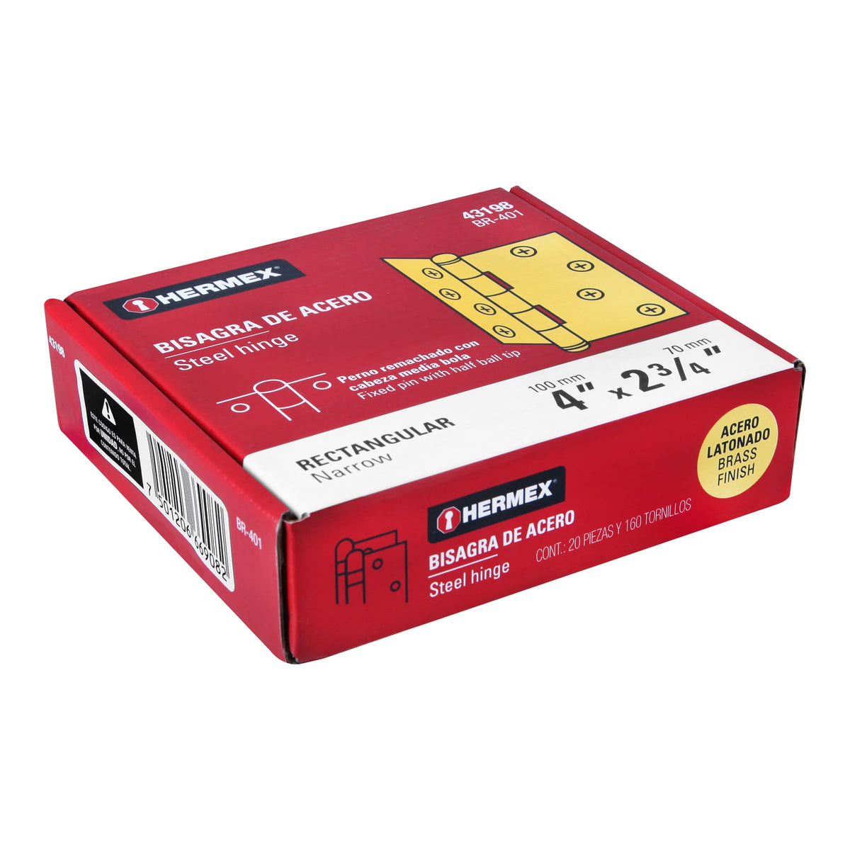 Bisagra Rectangular 4' Acero Latonado, Hermex