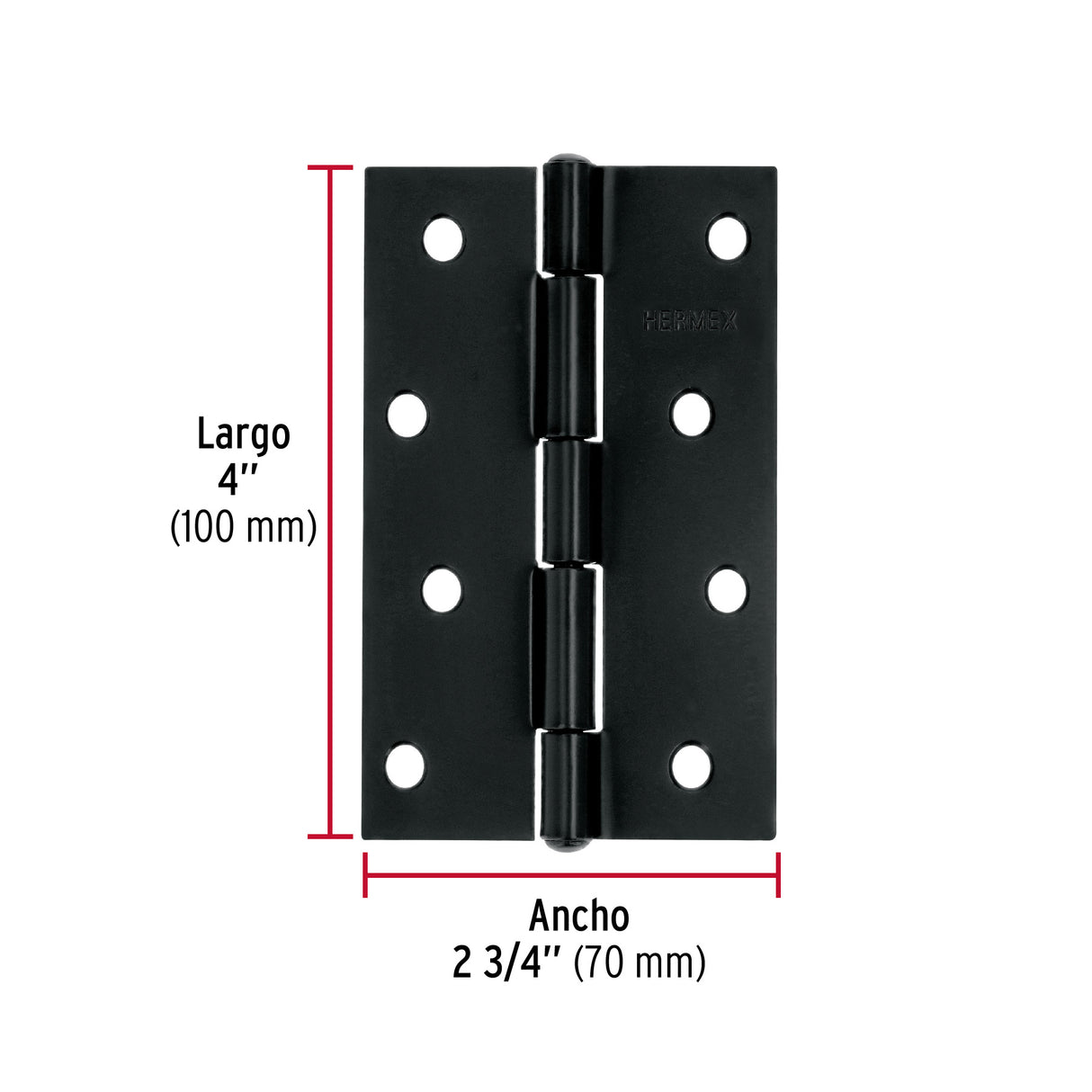 Bisagra Rectangular 4' Negra, Hermex