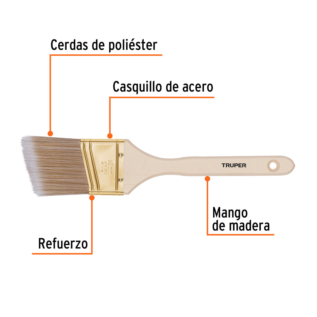 Brocha Cerdas Sintéticas 2-1/2' Corte Angular, Mango Madera