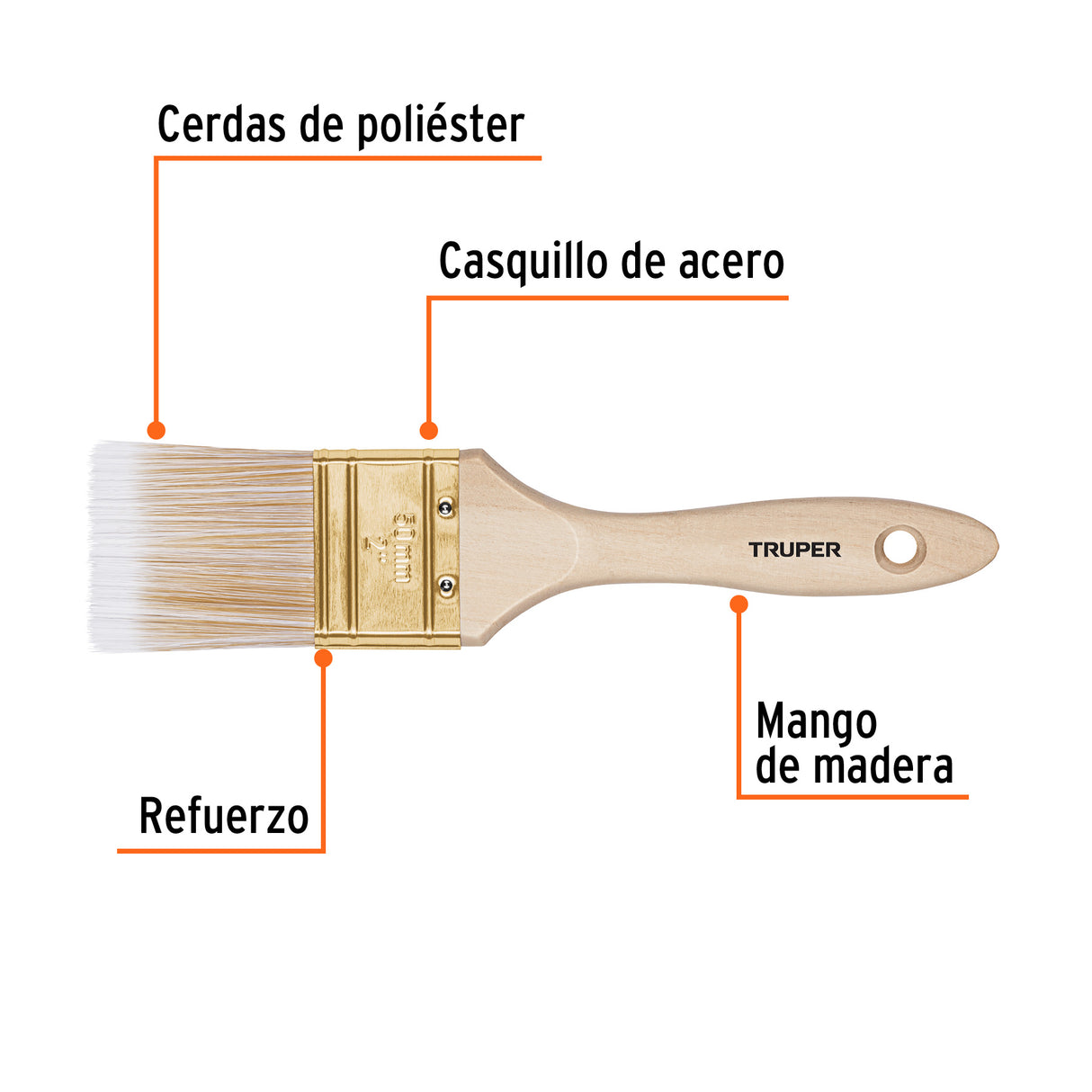 Brocha Cerdas Sintéticas 2' Corte Recto, Mango de Madera