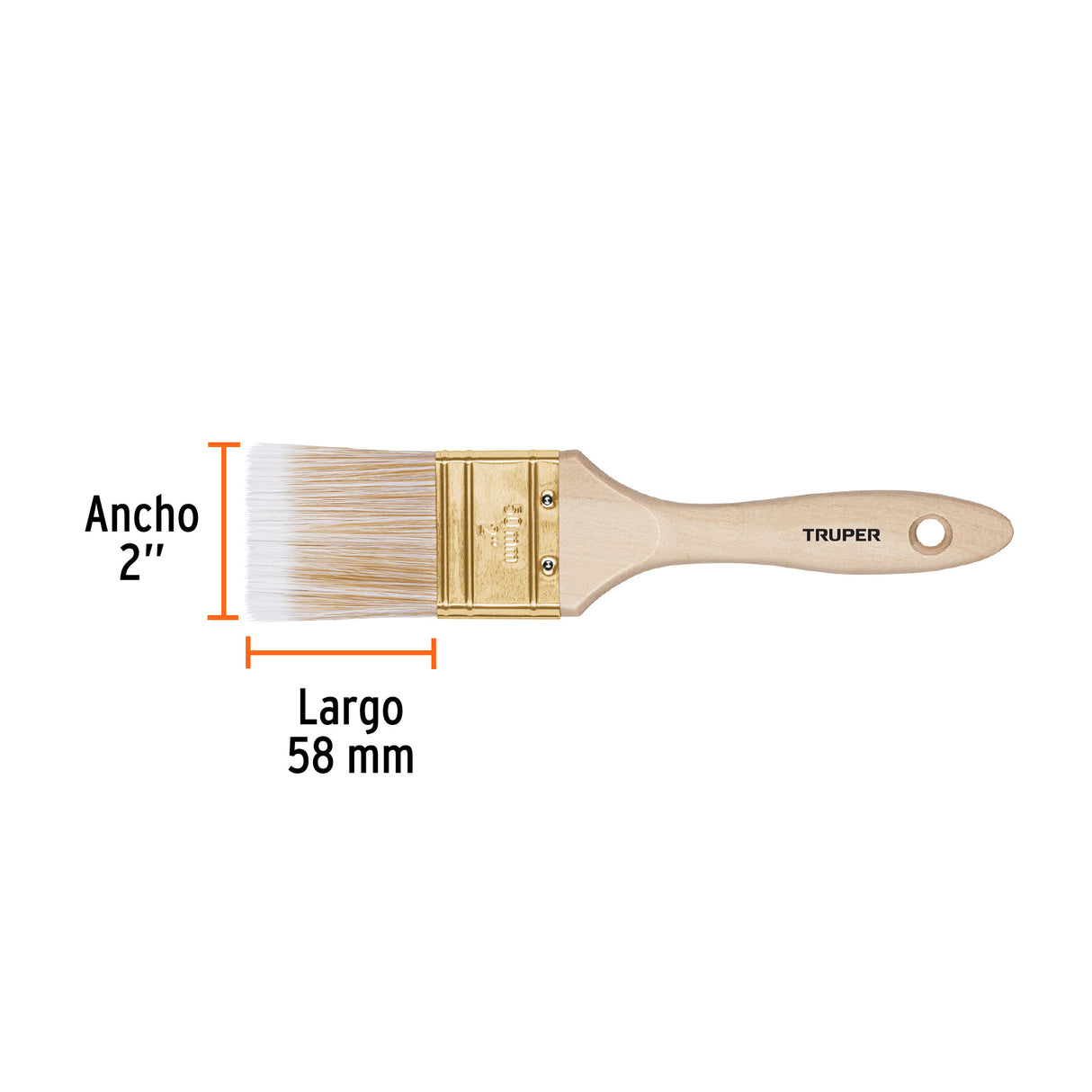 Brocha Cerdas Sintéticas 2' Corte Recto, Mango de Madera