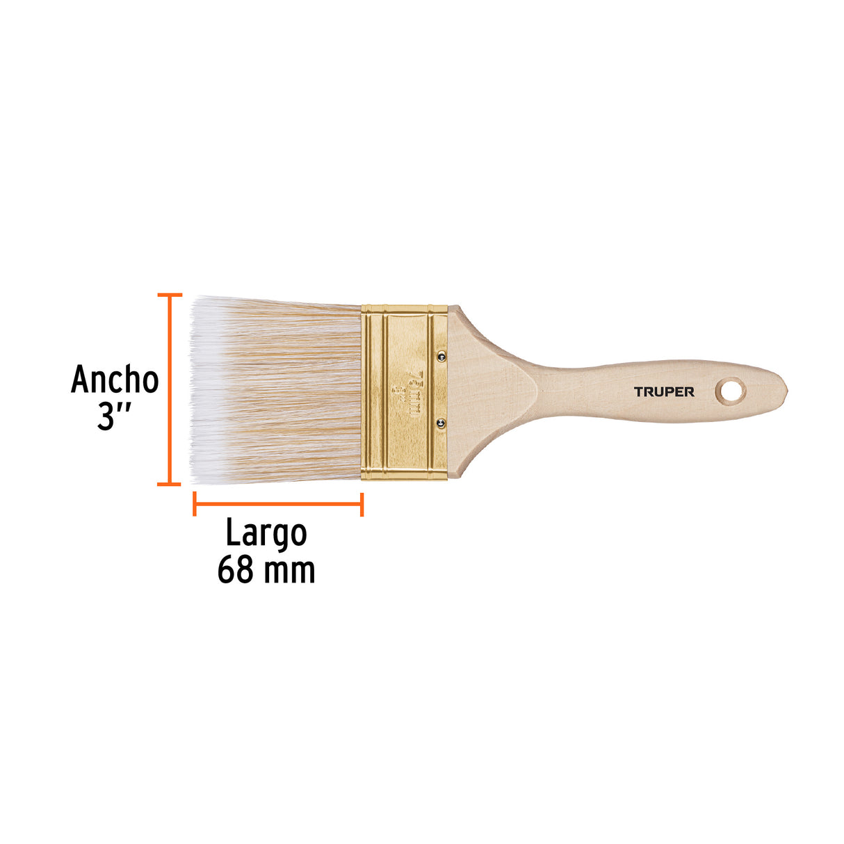 Brocha Cerdas Sintéticas 3' Corte Recto, Mango de Madera