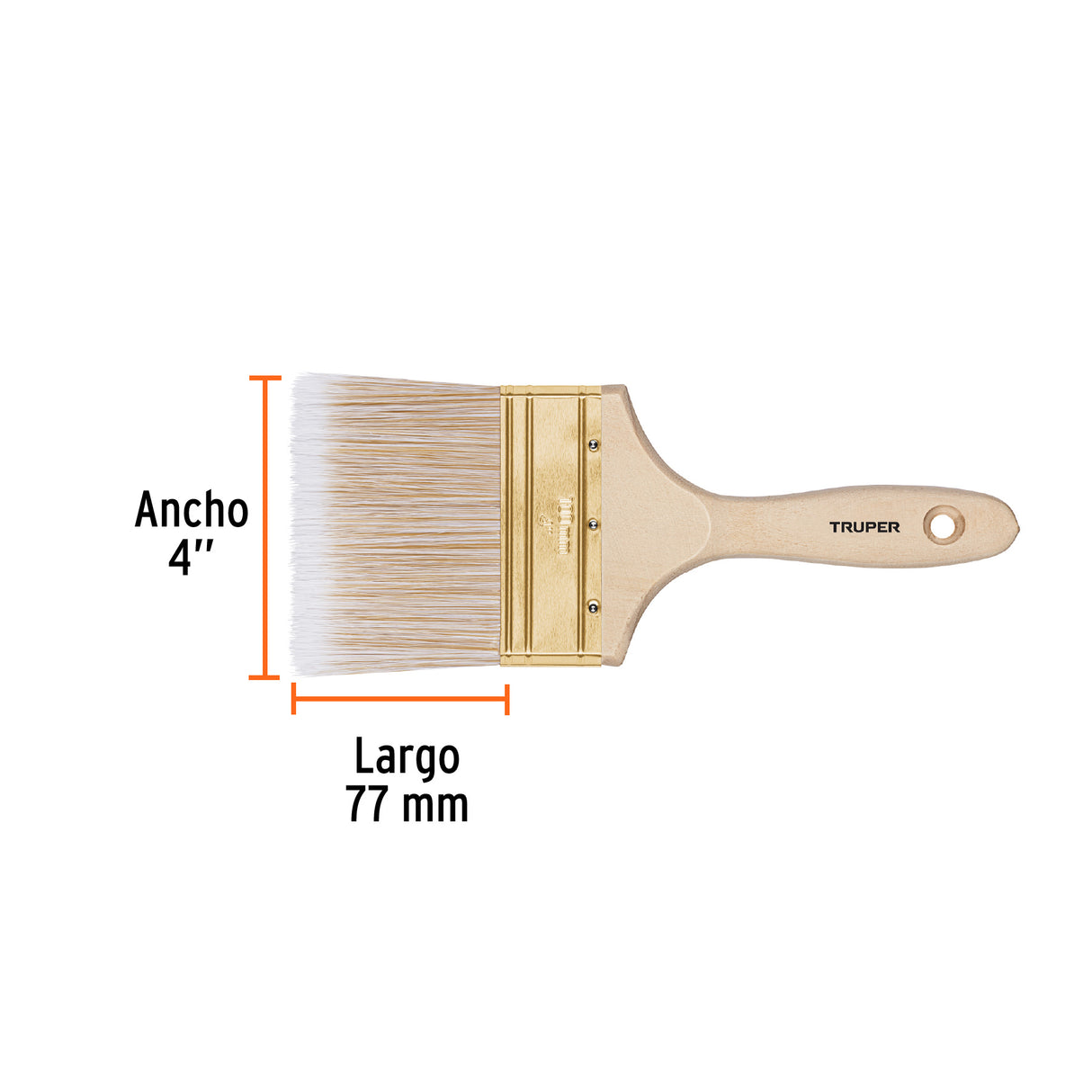 Brocha Cerdas Sintéticas 4' Corte Recto, Mango de Madera