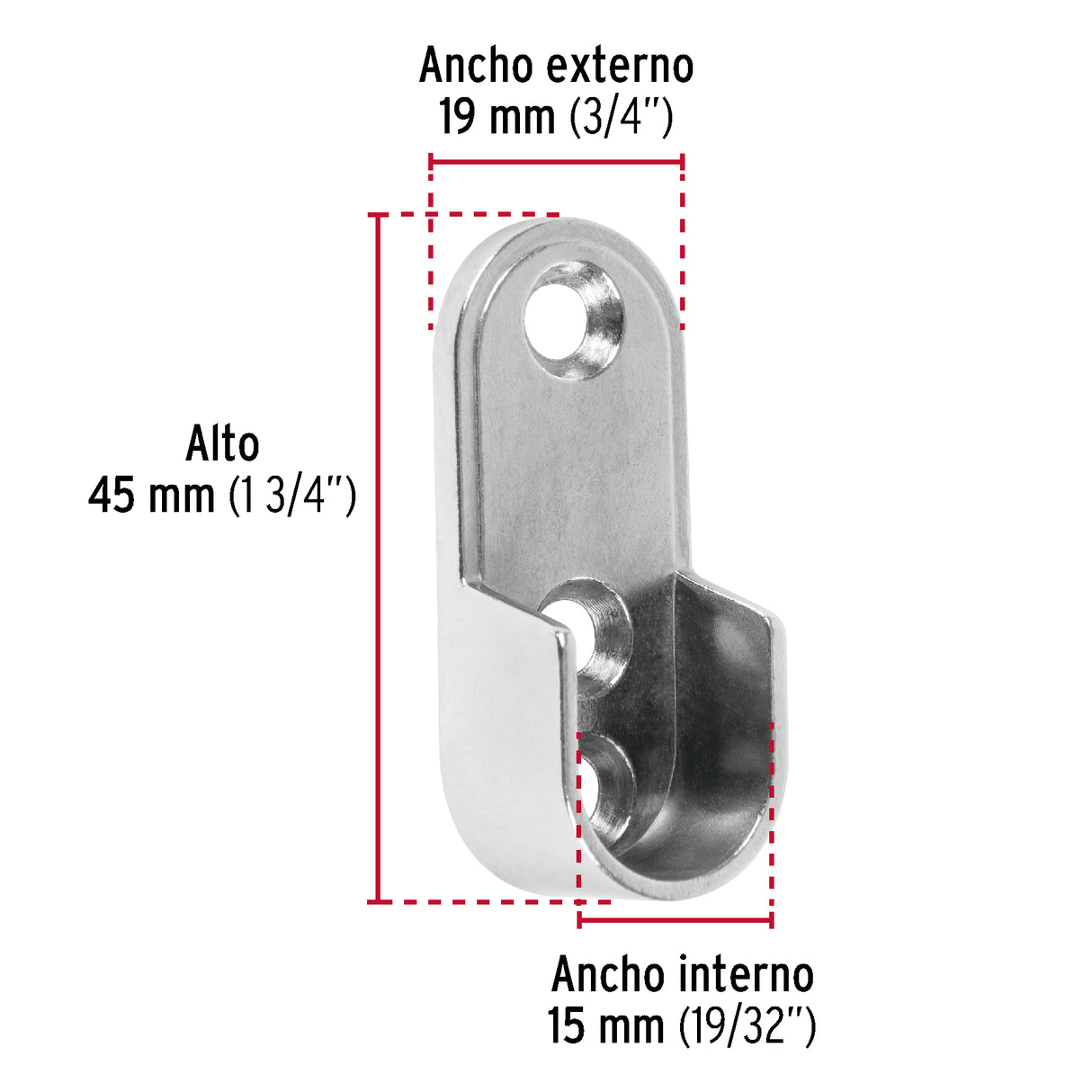 Brida Niquelada para Tubo Ovalado de Clóset, Hermex