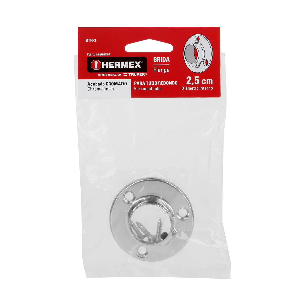 Brida Cromada para Tubo Redondo de Clóset, Hermex