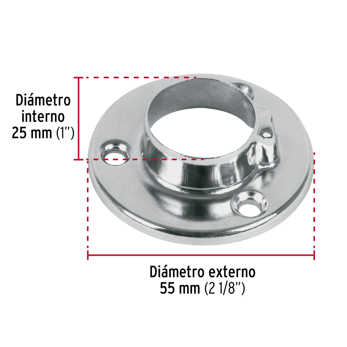 Brida Cromada para Tubo Redondo de Clóset, Hermex