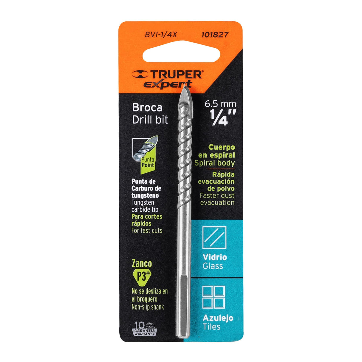 Broca para Vidrio y Azulejo 1/4', Truper Expert