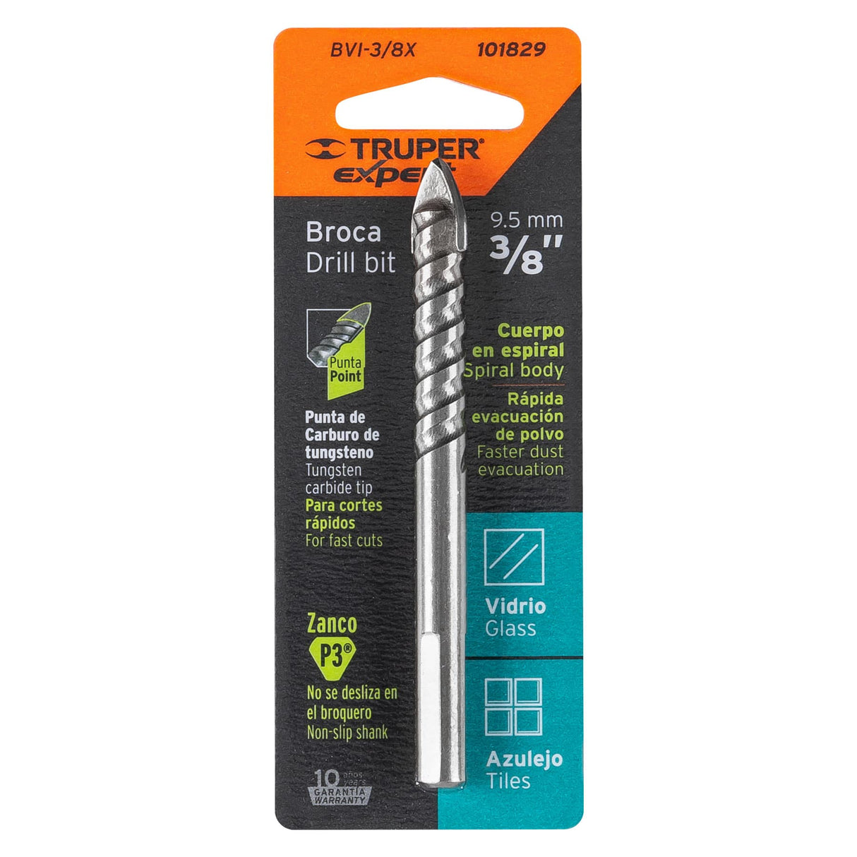 Broca para Vidrio y Azulejo 3/8', Truper Expert