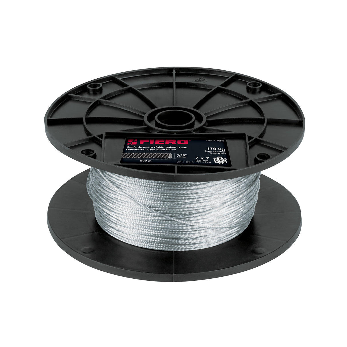 Metro de Cable Rígido 1/16' de Acero 7X7 Hilos, 300 m, Fiero
