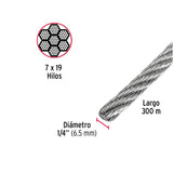 Metro de Cable Flexible 1/4' de Acero 7X19 Hilos, 300 m