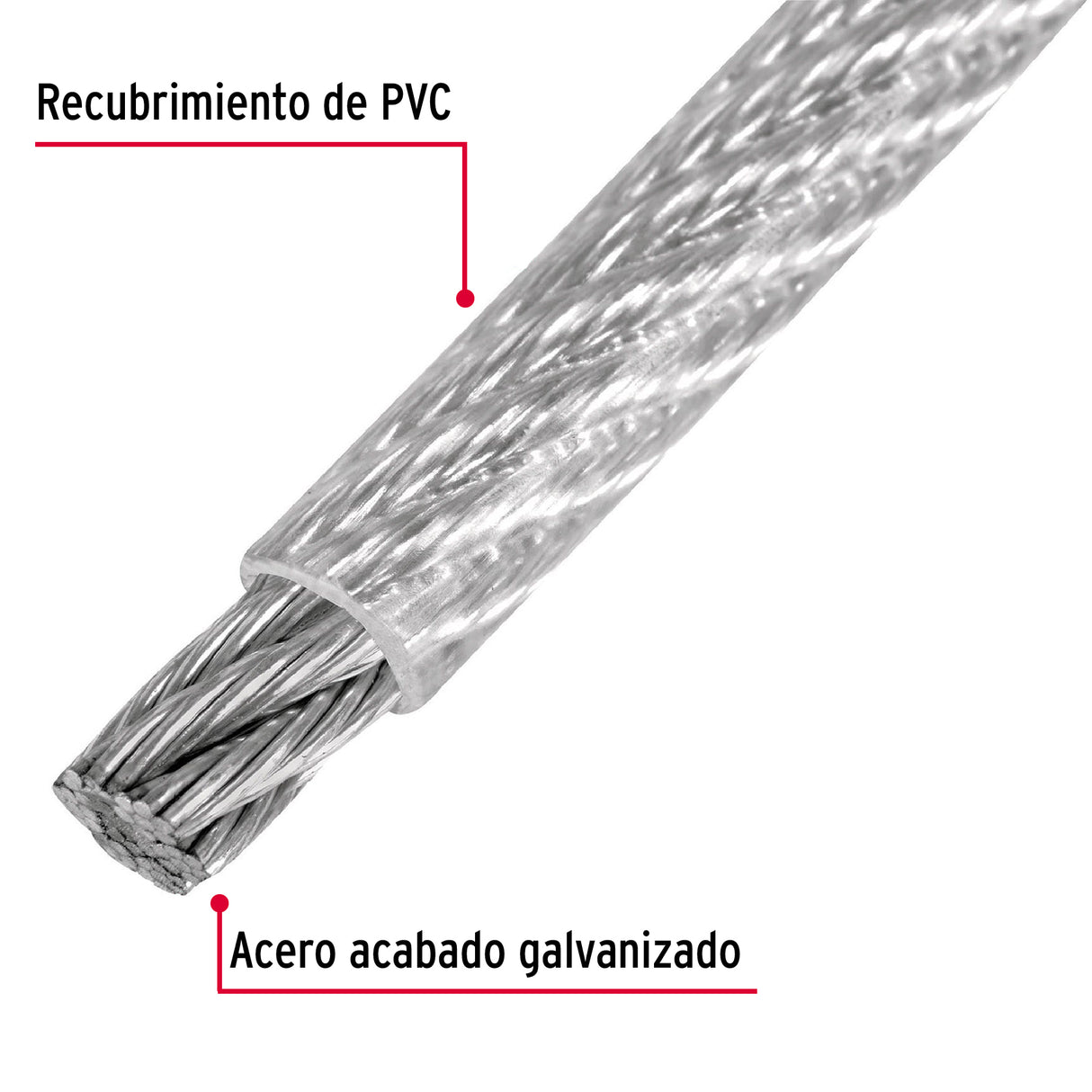 Metro Cable Flexible 1/4' Acero 7X19 Recubierto PVC, 75 m