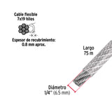 Metro Cable Flexible 1/4' Acero 7X19 Recubierto PVC, 75 m