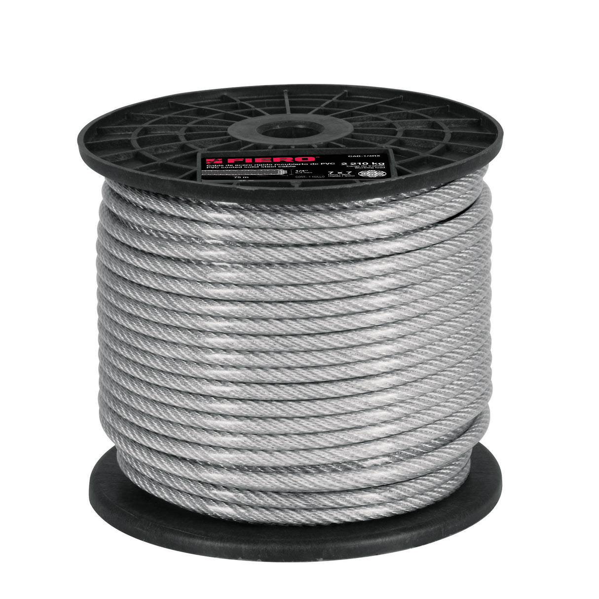 Metro de Cable Rígido 1/4' Acero 7X7 Recubierto PVC, 75 m