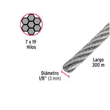 Metro de Cable Flexible 1/8' de Acero 7X19 Hilos, 300 m