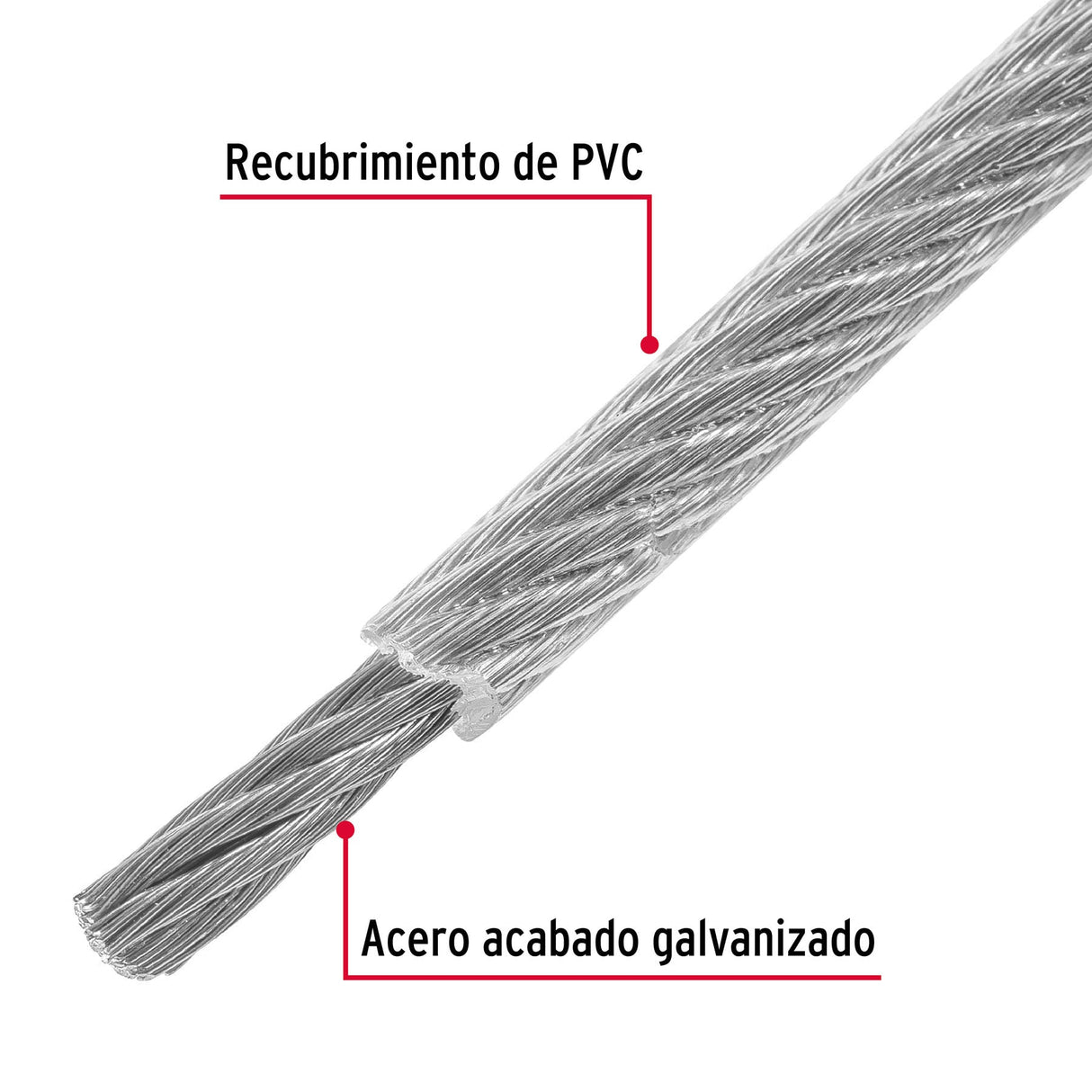 Metro Cable Flexible 1/8' Acero 7X19 Recubierto PVC, 75 m