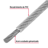 Metro Cable Flexible 1/8' Acero 7X19 Recubierto PVC, 75 m
