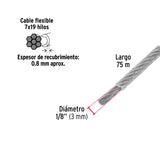 Metro Cable Flexible 1/8' Acero 7X19 Recubierto PVC, 75 m