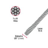 Metro de Cable Flexible 1/8' de Acero 7X19 Hilos, 75 m