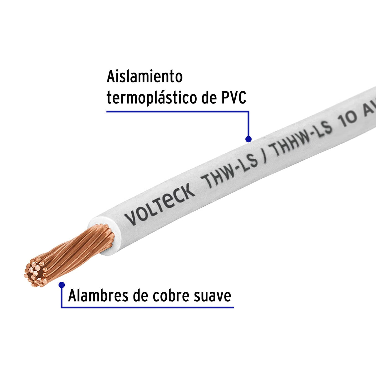Rollo de 100 m de Cable Thhw-ls 10 AWG Blanco, Volteck