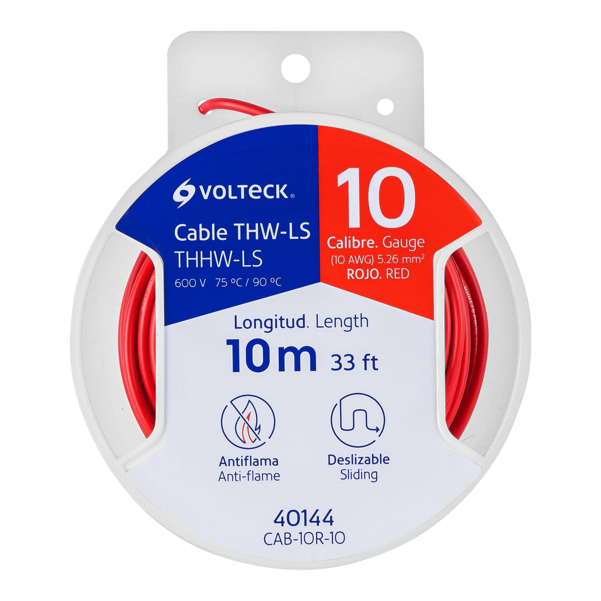 Carrete con 10 m de Cable Thhw-ls 10 AWG Rojo, Volteck