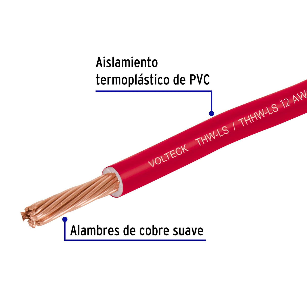 Carrete con 20 m de Cable Thhw-ls 12 AWG Rojo, Volteck