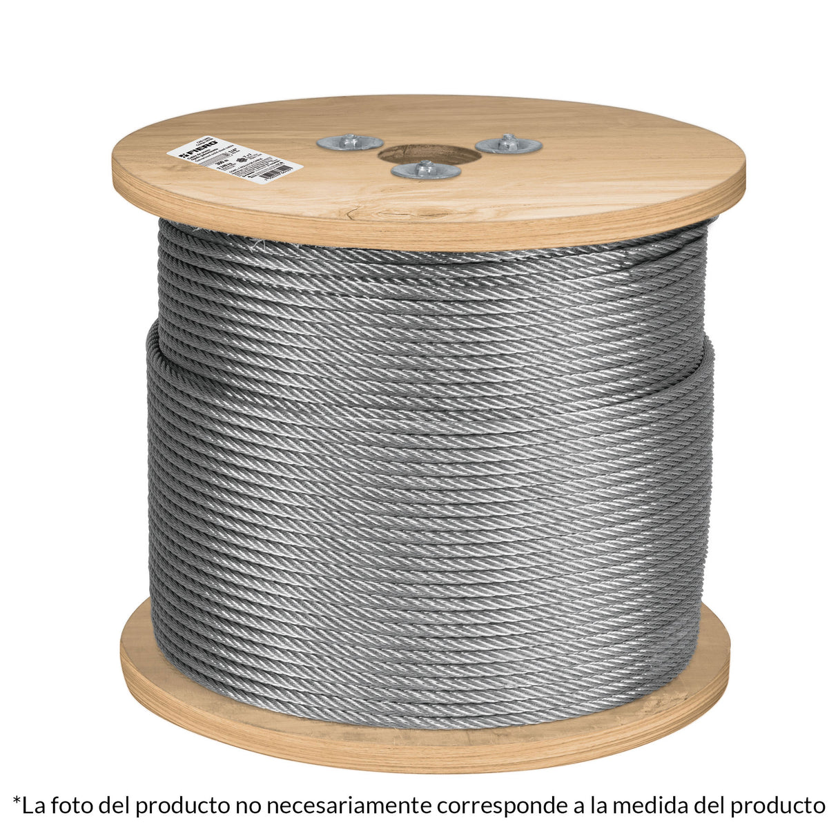 Metro de Cable Rígido 3/16' de Acero 7X7 Hilos, 300 m, Fiero
