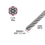 Metro de Cable Flexible 3/32' de Acero 7X19 Hilos, 300 m
