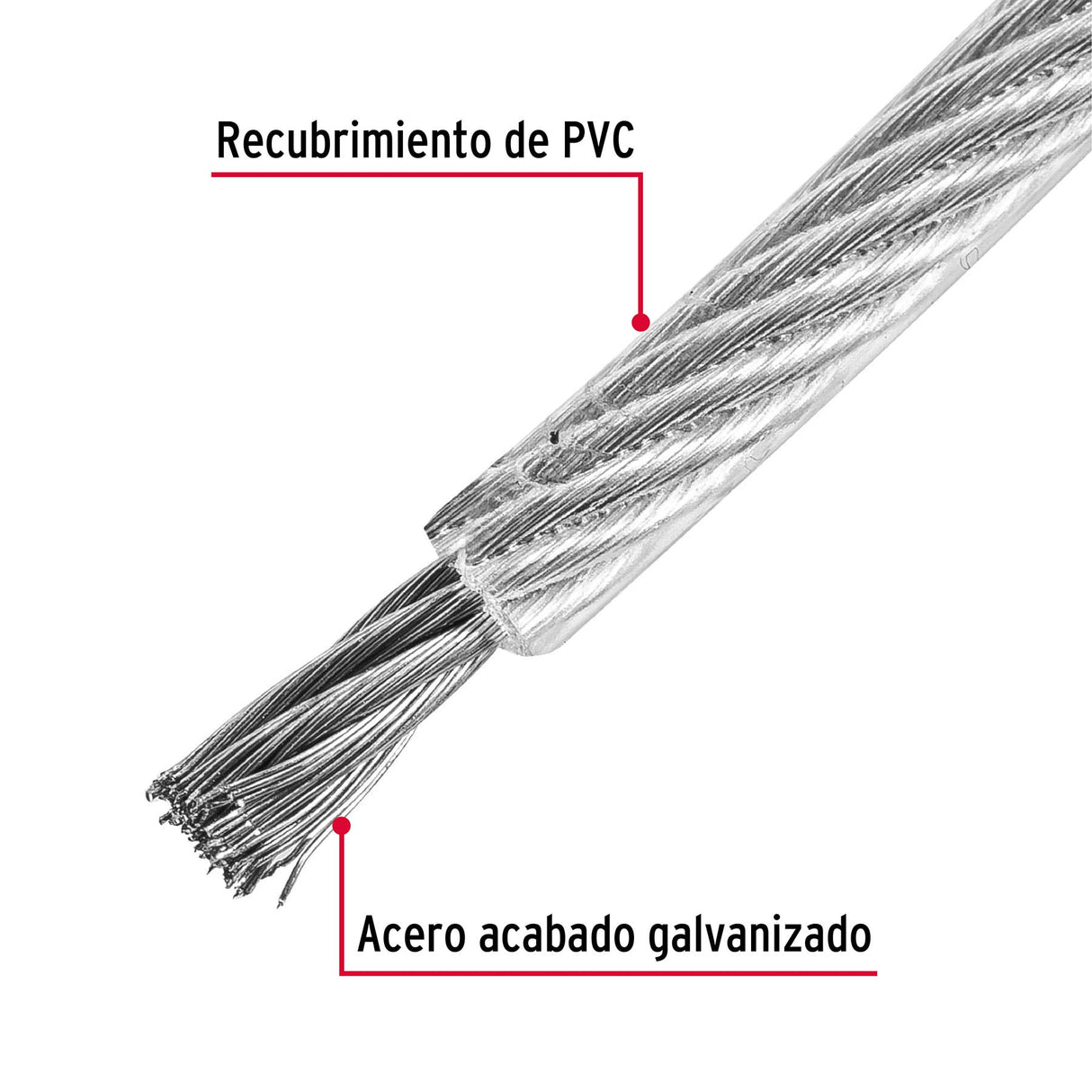 Metro Cable Flexible 3/32' Acero 7X19 Recubierto PVC, 75 m