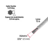 Metro Cable Flexible 3/32' Acero 7X19 Recubierto PVC, 75 m